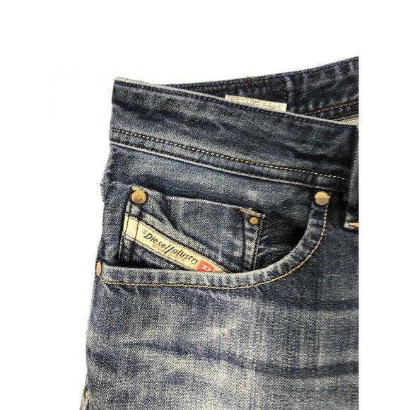 Diesel Industry Larkee Mens 34x29 Hemmed Blue Denim Jeans Straight Button Fly - Picture 8 of 10